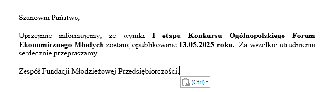 Zmiana terminu ogłoszenia wyników